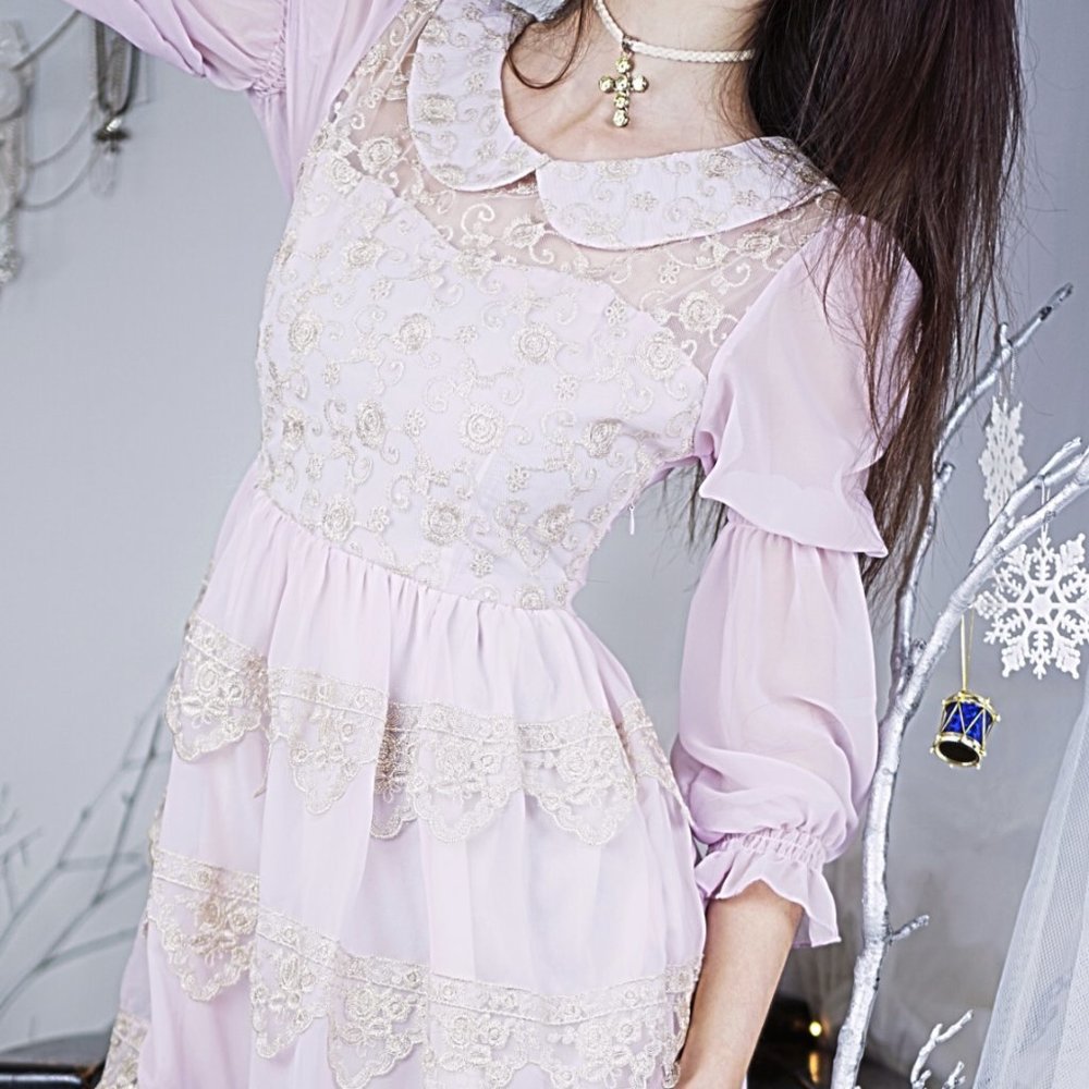 Unique Korean Baby Pink Lace Schoolgirl Dress
